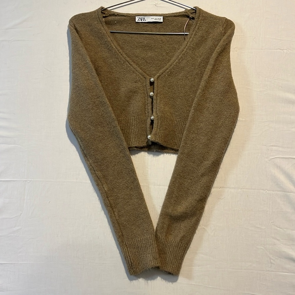 Zara dark beige/wheat brown pearl button cardigan